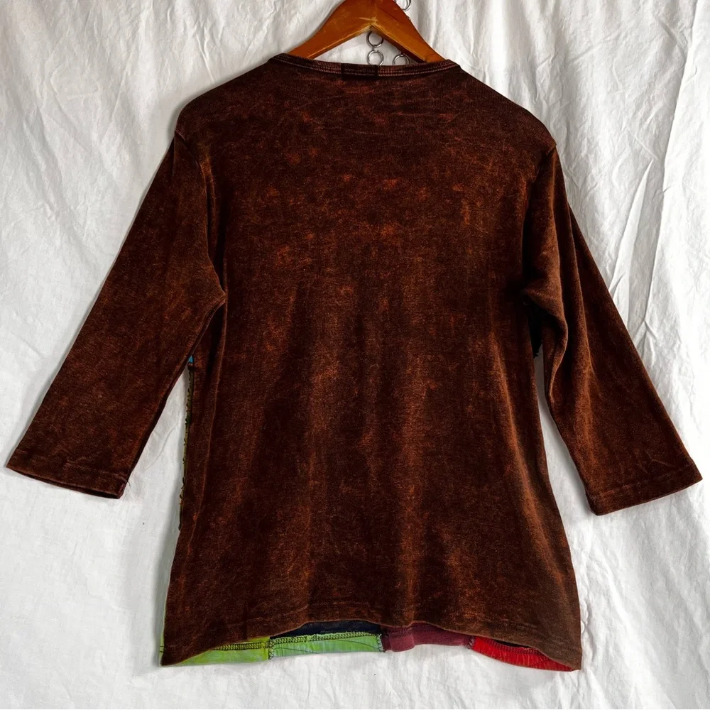 Rising International Hippie Boho Patchwork Shirt Women Medium Embroidered Flower - Picture 12 of 16